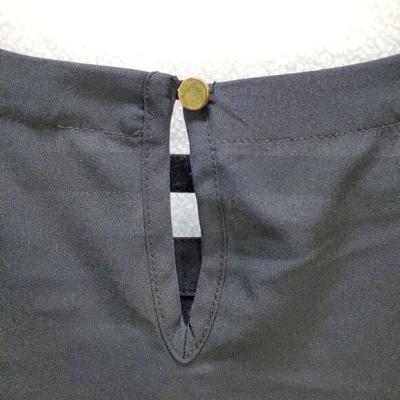 Merona Blouse Shirt Womens 2 Black Keyhole Back Short Sleeve 100% Polyester Top - Picture 8 of 11